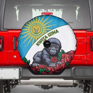 Rwanda’s Gorilla Naming Spare Tire Cover Baby Gorilla Coat Of Arms With Red Rose - African Pride