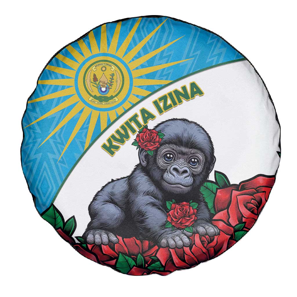 Rwanda’s Gorilla Naming Spare Tire Cover Baby Gorilla Coat Of Arms With Red Rose - African Pride