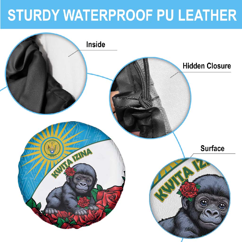 Rwanda’s Gorilla Naming Spare Tire Cover Baby Gorilla Coat Of Arms With Red Rose - African Pride