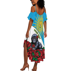Personalized Rwanda’s Gorilla Naming Summer Maxi Dress Baby Gorilla Coat Of Arms With Red Rose - African Pride