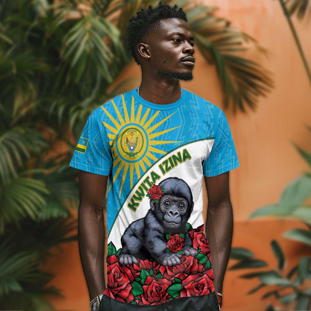 Personalized Rwanda’s Gorilla Naming T shirt Baby Gorilla Coat Of Arms With Red Rose - African Pride