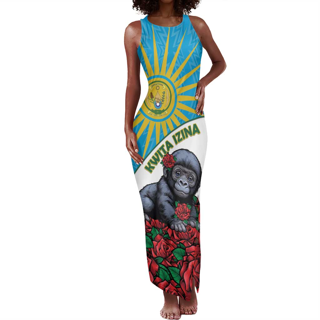 Personalized Rwanda’s Gorilla Naming Tank Maxi Dress Baby Gorilla Coat Of Arms With Red Rose - African Pride