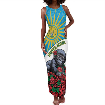 Personalized Rwanda’s Gorilla Naming Tank Maxi Dress Baby Gorilla Coat Of Arms With Red Rose - African Pride