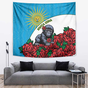 Rwanda’s Gorilla Naming Tapestry Baby Gorilla Coat Of Arms With Red Rose - African Pride