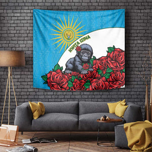 Rwanda’s Gorilla Naming Tapestry Baby Gorilla Coat Of Arms With Red Rose - African Pride