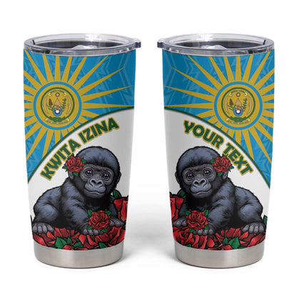Personalized Rwanda’s Gorilla Naming Tumbler Cup Baby Gorilla Coat Of Arms With Red Rose - African Pride