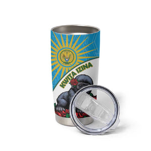 Personalized Rwanda’s Gorilla Naming Tumbler Cup Baby Gorilla Coat Of Arms With Red Rose - African Pride