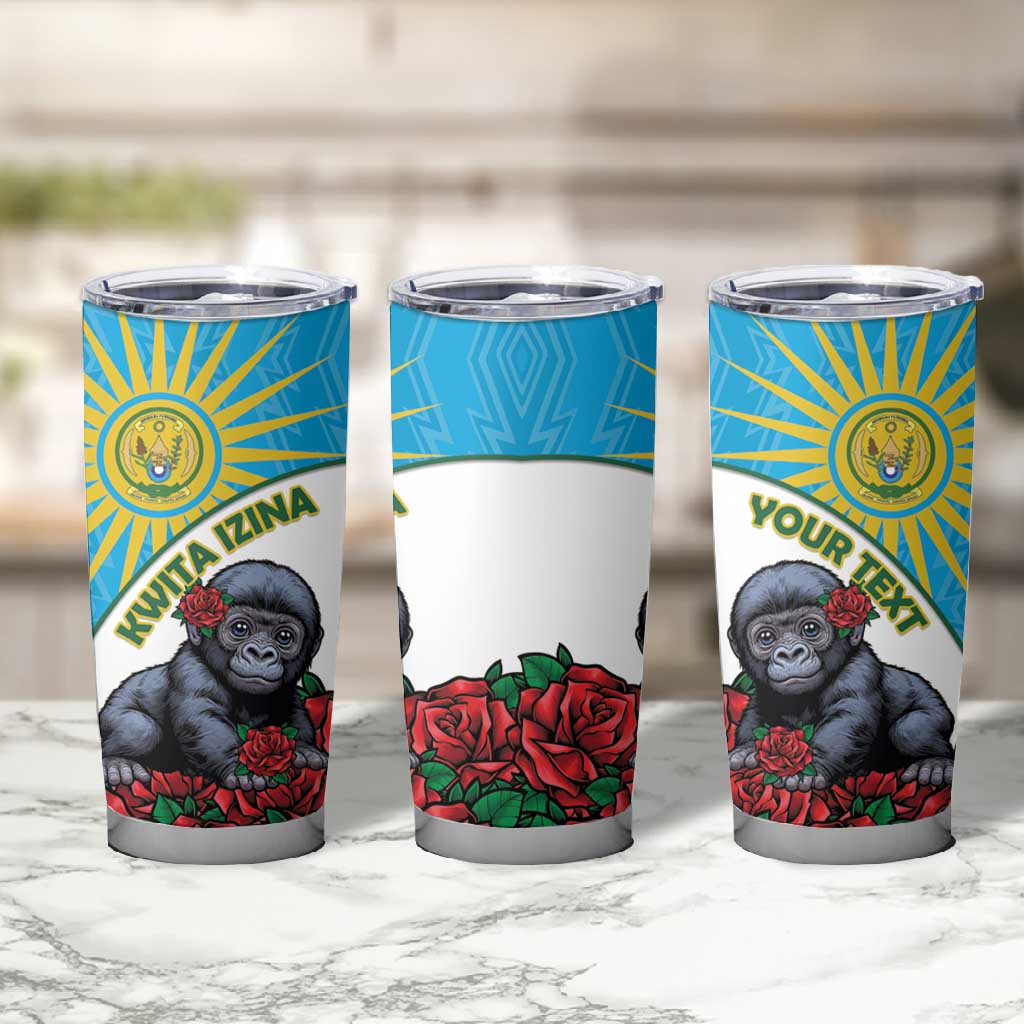 Personalized Rwanda’s Gorilla Naming Tumbler Cup Baby Gorilla Coat Of Arms With Red Rose - African Pride