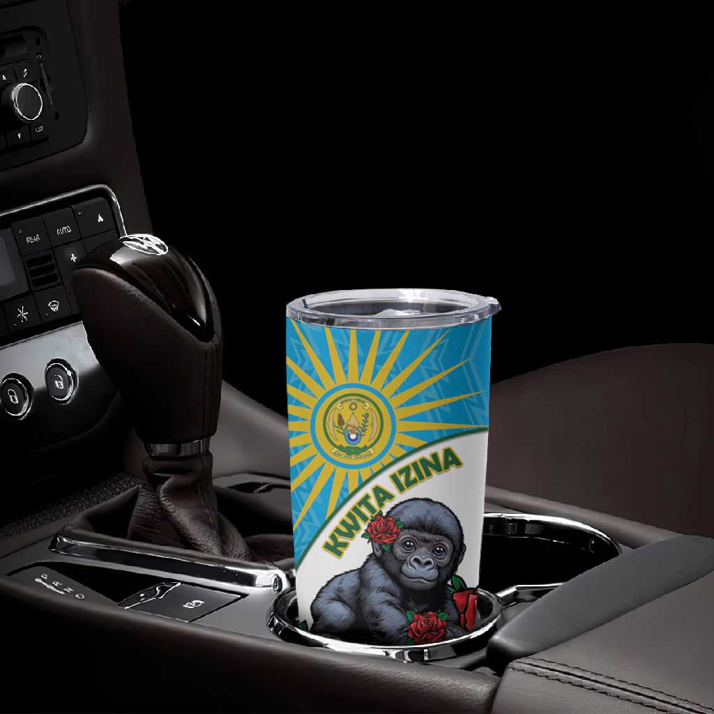 Personalized Rwanda’s Gorilla Naming Tumbler Cup Baby Gorilla Coat Of Arms With Red Rose - African Pride
