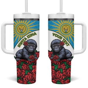 Personalized Rwanda’s Gorilla Naming Tumbler With Handle Baby Gorilla Coat Of Arms With Red Rose - African Pride
