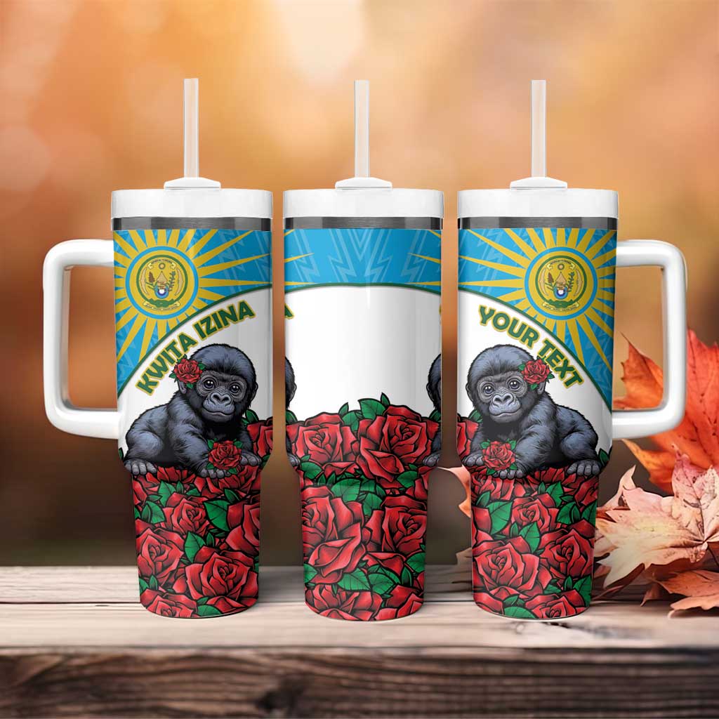 Personalized Rwanda’s Gorilla Naming Tumbler With Handle Baby Gorilla Coat Of Arms With Red Rose - African Pride