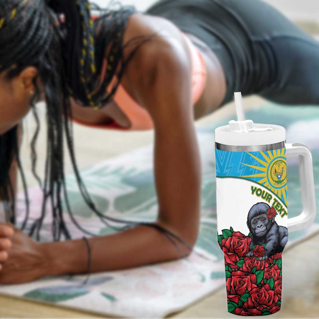 Personalized Rwanda’s Gorilla Naming Tumbler With Handle Baby Gorilla Coat Of Arms With Red Rose - African Pride
