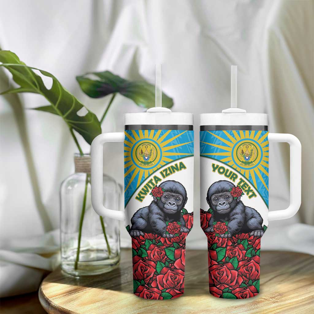 Personalized Rwanda’s Gorilla Naming Tumbler With Handle Baby Gorilla Coat Of Arms With Red Rose - African Pride