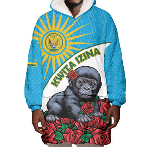 Personalized Rwanda’s Gorilla Naming Wearable Blanket Hoodie Baby Gorilla Coat Of Arms With Red Rose - African Pride