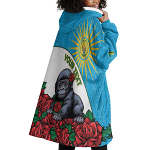 Personalized Rwanda’s Gorilla Naming Wearable Blanket Hoodie Baby Gorilla Coat Of Arms With Red Rose - African Pride