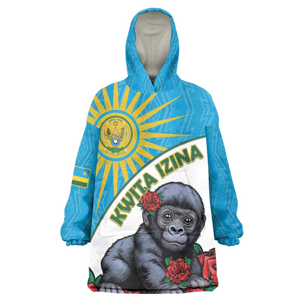 Personalized Rwanda’s Gorilla Naming Wearable Blanket Hoodie Baby Gorilla Coat Of Arms With Red Rose - African Pride