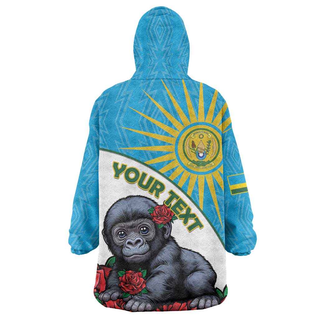Personalized Rwanda’s Gorilla Naming Wearable Blanket Hoodie Baby Gorilla Coat Of Arms With Red Rose - African Pride