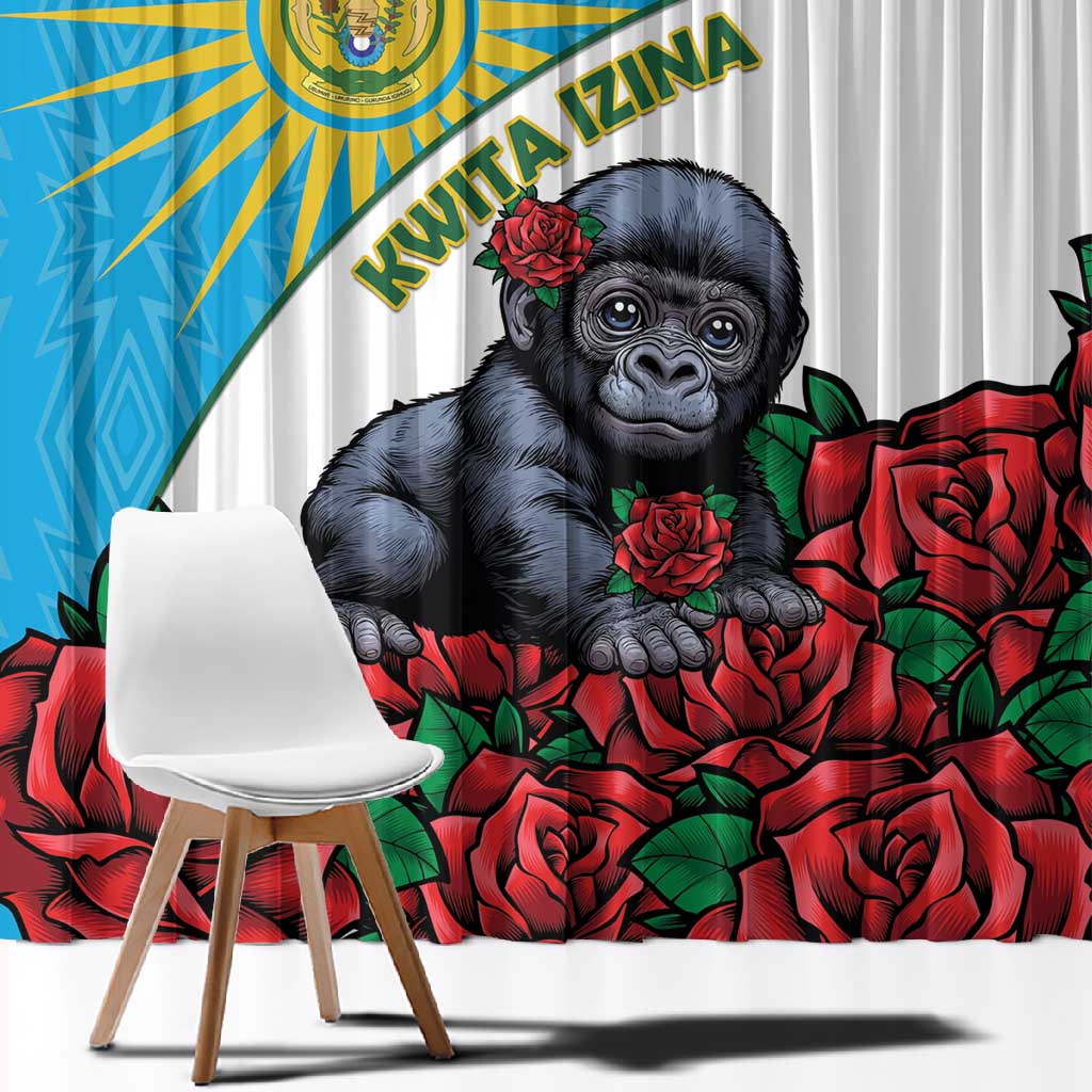 Rwanda’s Gorilla Naming Window Curtain Baby Gorilla Coat Of Arms With Red Rose - African Pride