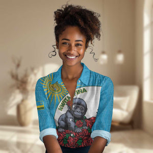 Personalized Rwanda’s Gorilla Naming Women Casual Shirt Baby Gorilla Coat Of Arms With Red Rose - African Pride