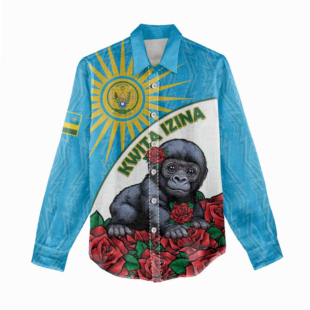 Personalized Rwanda’s Gorilla Naming Women Casual Shirt Baby Gorilla Coat Of Arms With Red Rose - African Pride