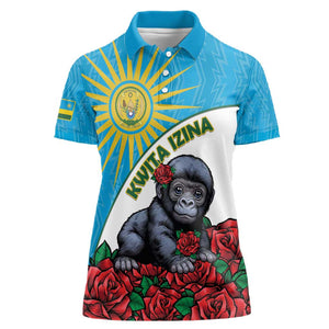 Personalized Rwanda’s Gorilla Naming Women Polo Shirt Baby Gorilla Coat Of Arms With Red Rose - African Pride