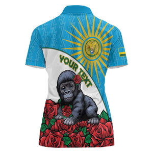 Personalized Rwanda’s Gorilla Naming Women Polo Shirt Baby Gorilla Coat Of Arms With Red Rose - African Pride