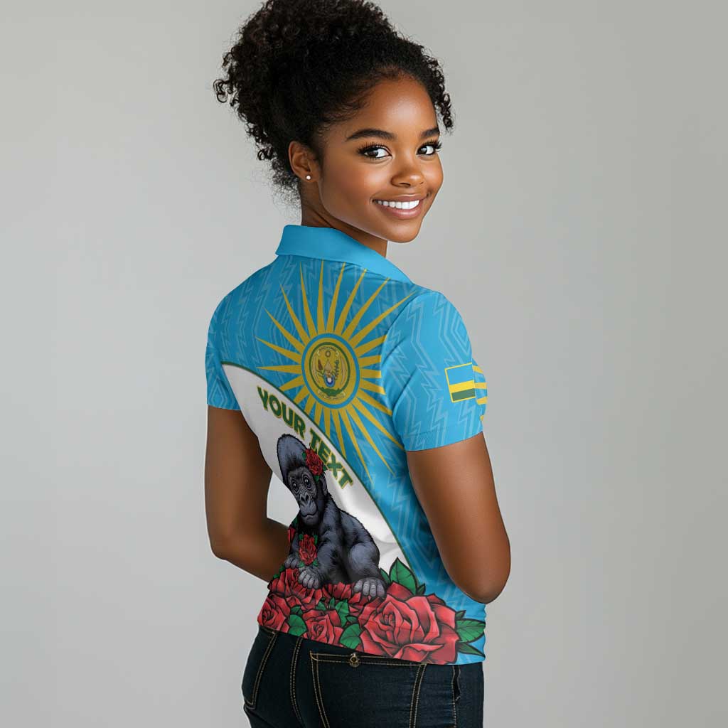 Personalized Rwanda’s Gorilla Naming Women Polo Shirt Baby Gorilla Coat Of Arms With Red Rose - African Pride