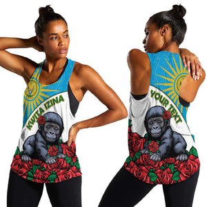 Personalized Rwanda’s Gorilla Naming Women Racerback Tank Baby Gorilla Coat Of Arms With Red Rose - African Pride