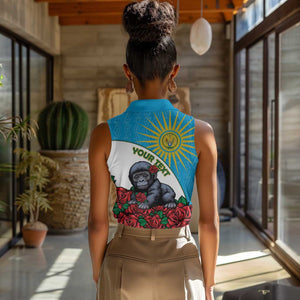 Personalized Rwanda’s Gorilla Naming Women Sleeveless Polo Shirt Baby Gorilla Coat Of Arms With Red Rose - African Pride