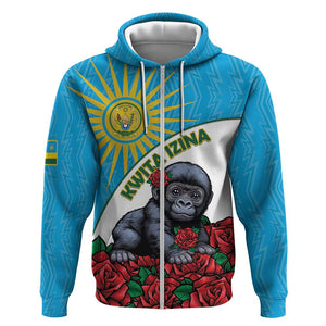 Personalized Rwanda’s Gorilla Naming Zip Hoodie Baby Gorilla Coat Of Arms With Red Rose - African Pride