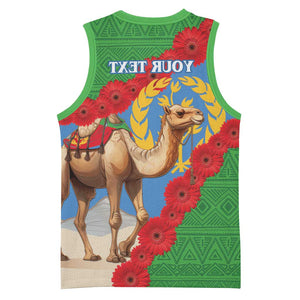 Personalised Eritrea Arabian Camel Basketball Jersey Gerbera Flower - Flag Color - African Pride