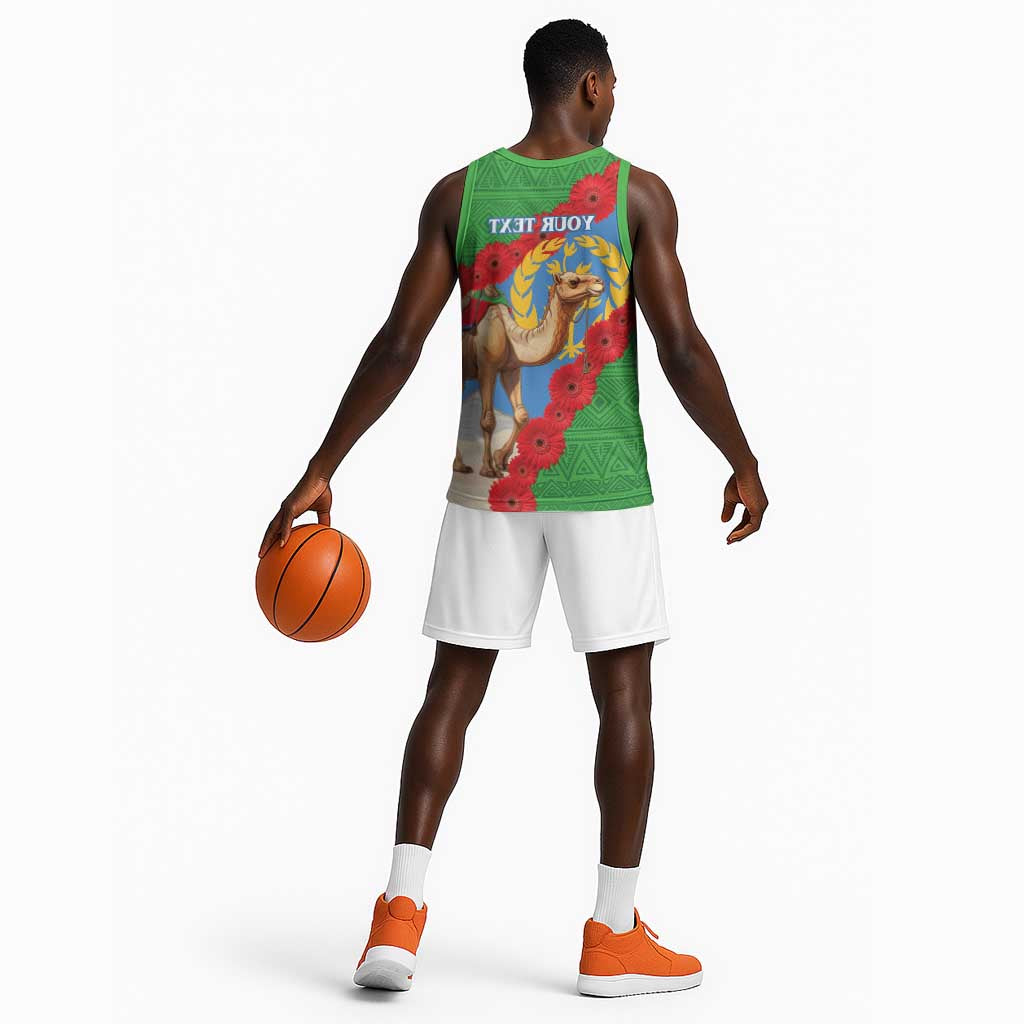 Personalised Eritrea Arabian Camel Basketball Jersey Gerbera Flower - Flag Color - African Pride