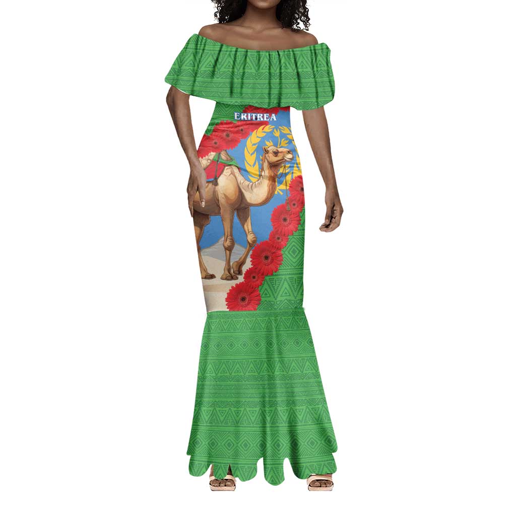 Personalised Eritrea Arabian Camel Mermaid Dress Gerbera Flower - Flag Color