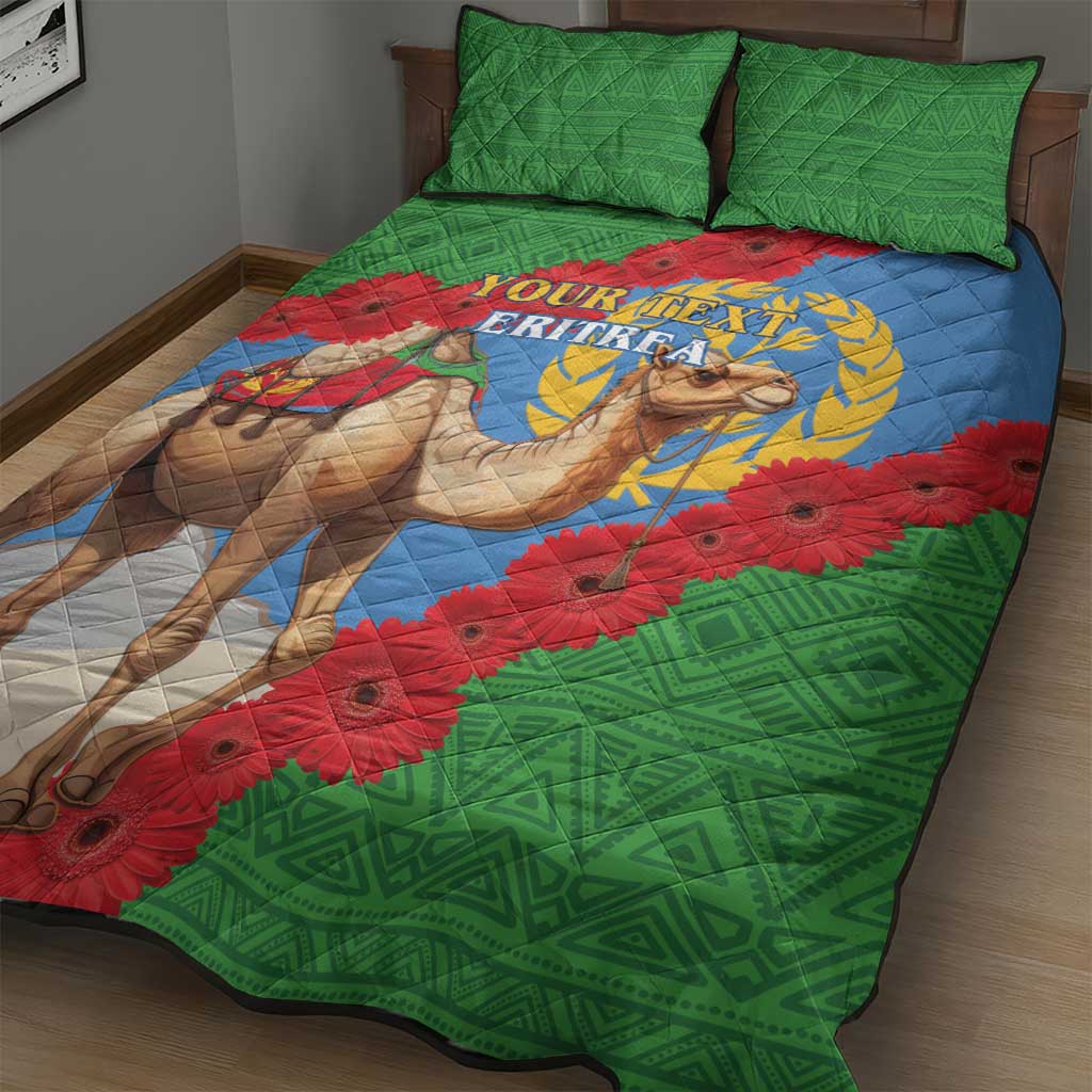 Personalised Eritrea Arabian Camel Quilt Bed Set Gerbera Flower - Flag Color