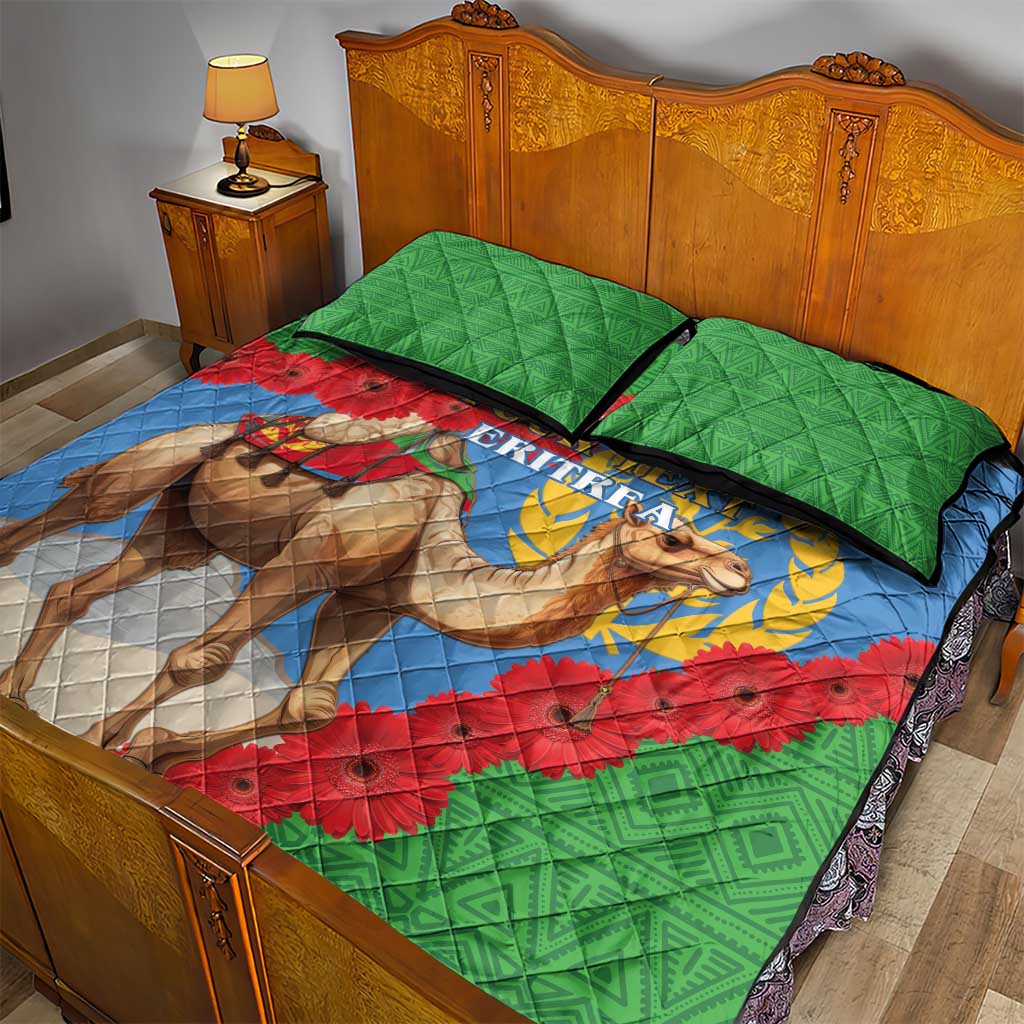 Personalised Eritrea Arabian Camel Quilt Bed Set Gerbera Flower - Flag Color