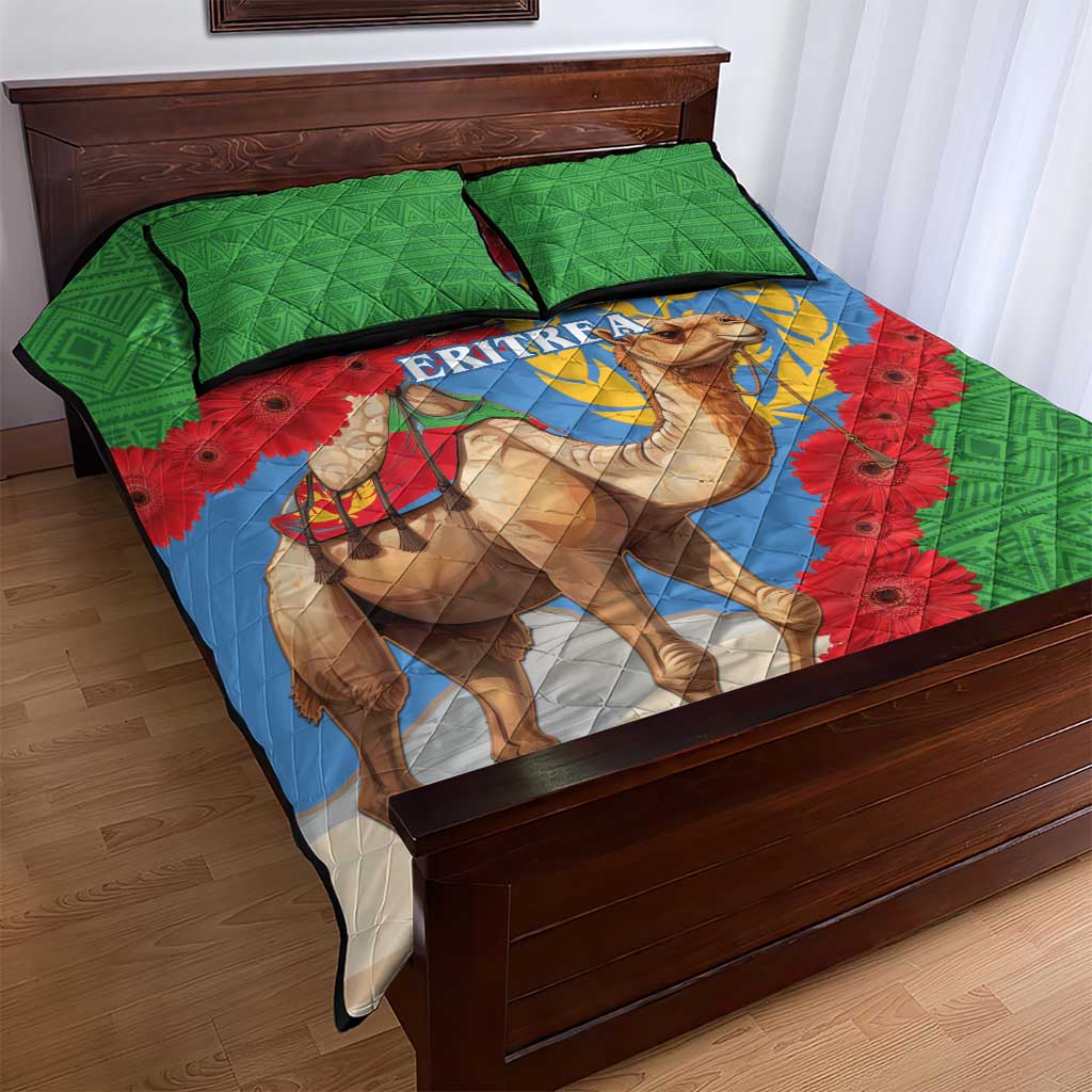 Personalised Eritrea Arabian Camel Quilt Bed Set Gerbera Flower - Flag Color