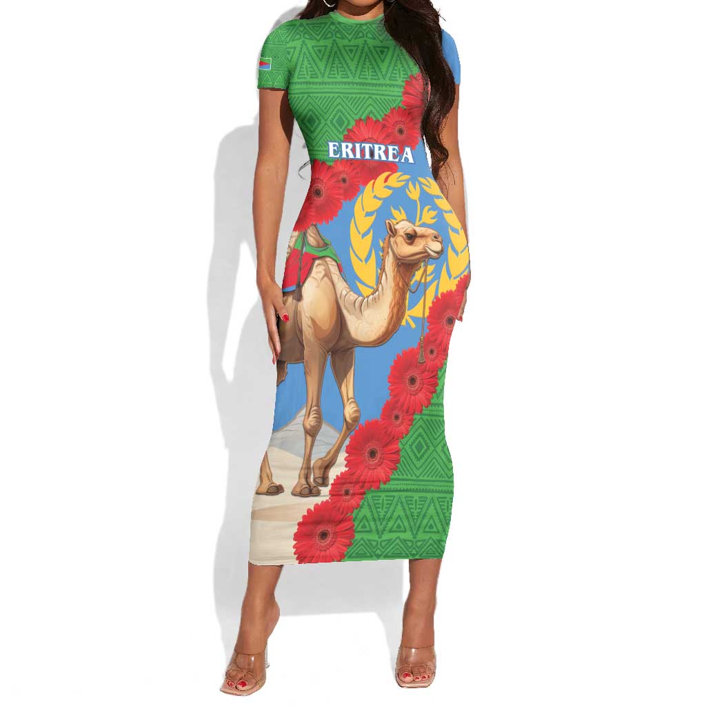 Personalised Eritrea Arabian Camel Short Sleeve Bodycon Dress Gerbera Flower - Flag Color LT15