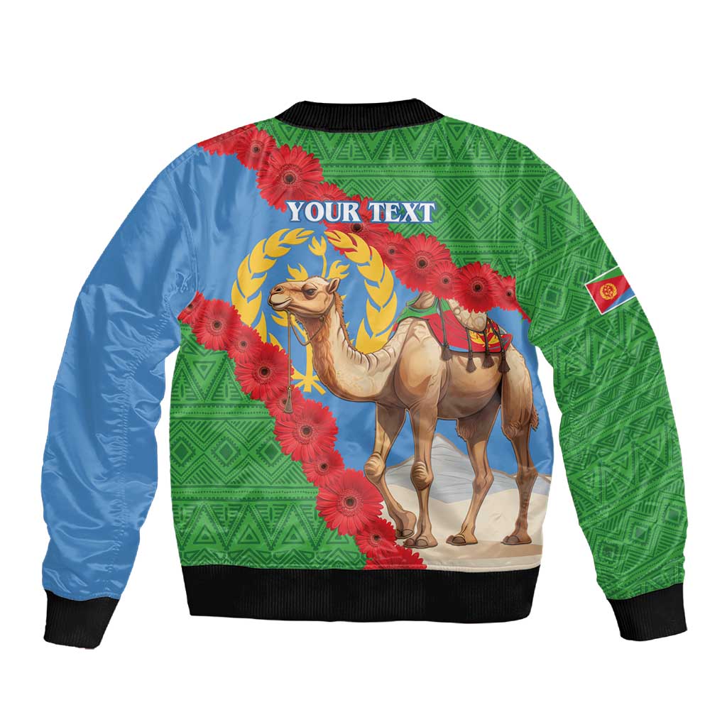 Personalised Eritrea Arabian Camel Sleeve Zip Bomber Jacket Gerbera Flower - Flag Color