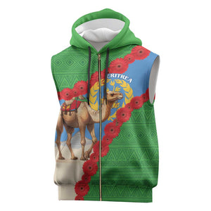 Personalised Eritrea Arabian Camel Sleeveless Zip Hoodie Gerbera Flower - Flag Color - African Pride