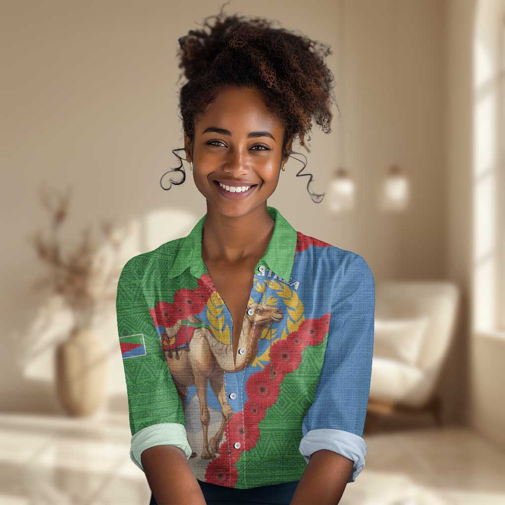 Personalised Eritrea Arabian Camel Women Casual Shirt Gerbera Flower - Flag Color LT15