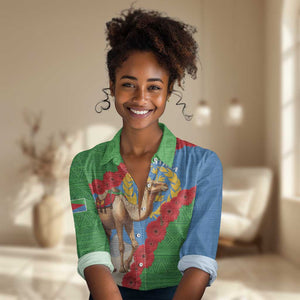 Personalised Eritrea Arabian Camel Women Casual Shirt Gerbera Flower - Flag Color LT15