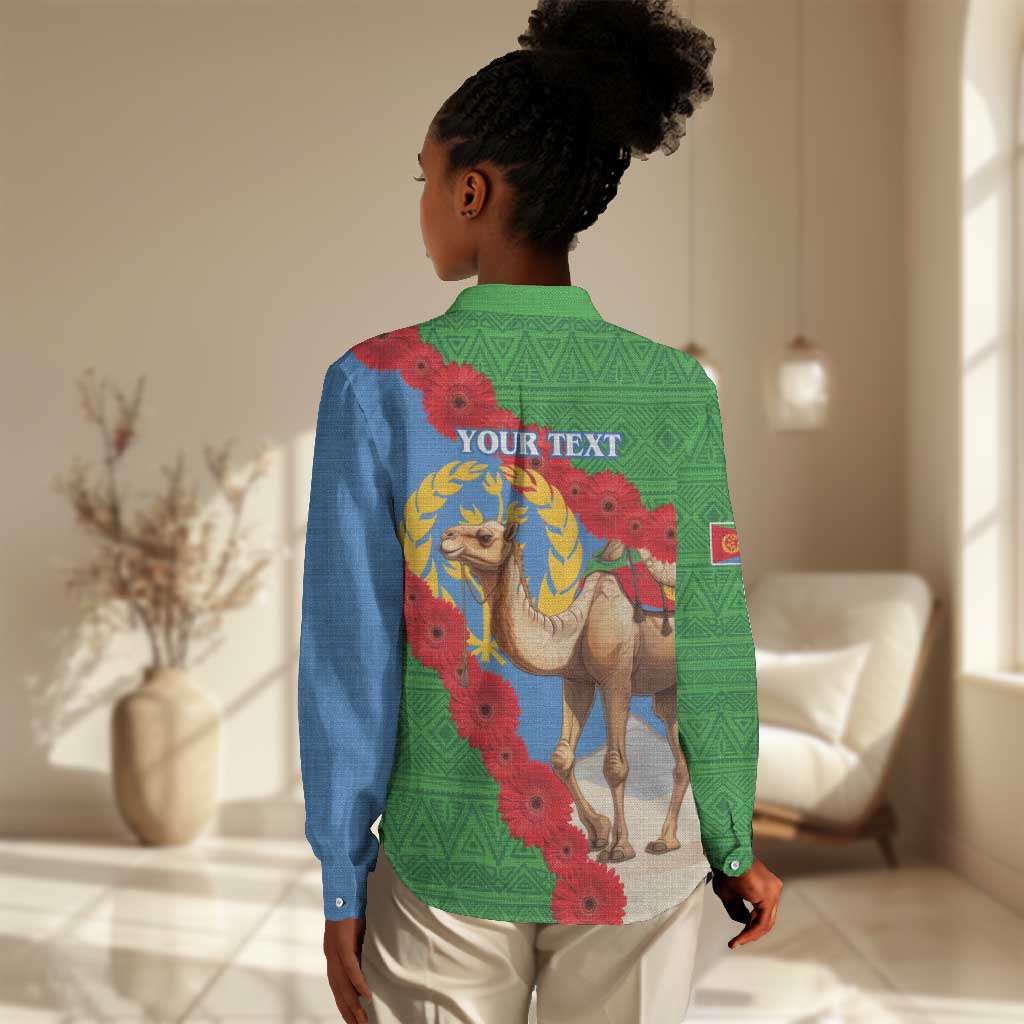 Personalised Eritrea Arabian Camel Women Casual Shirt Gerbera Flower - Flag Color LT15