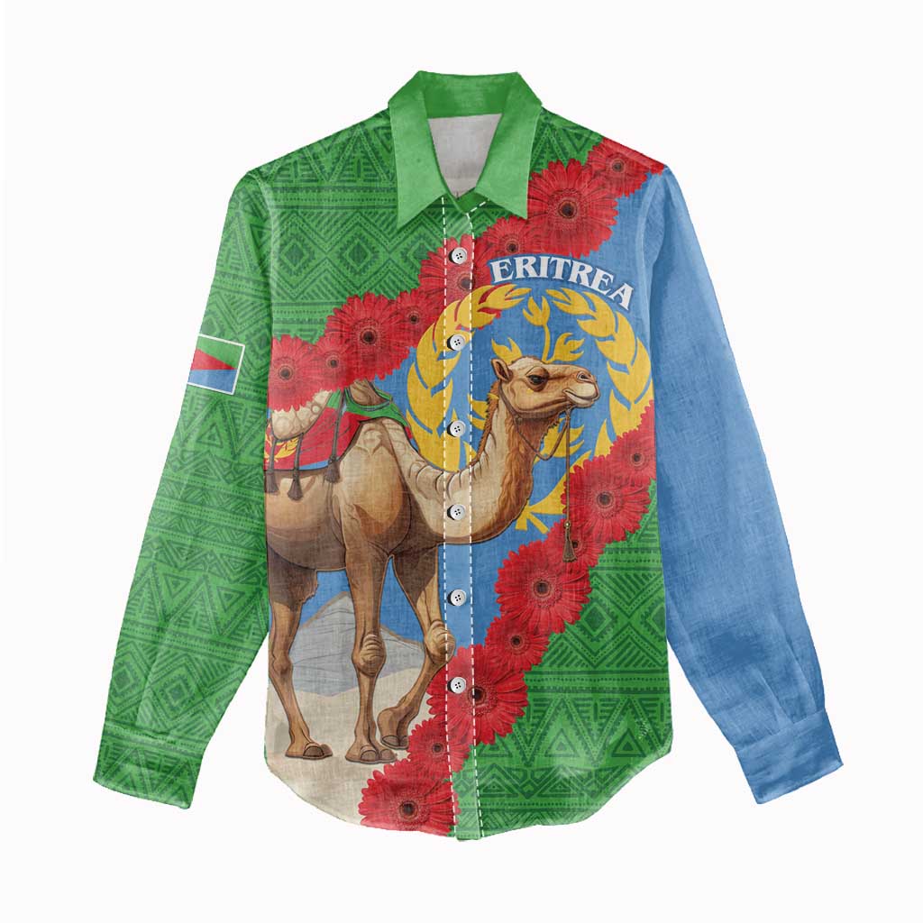 Personalised Eritrea Arabian Camel Women Casual Shirt Gerbera Flower - Flag Color LT15