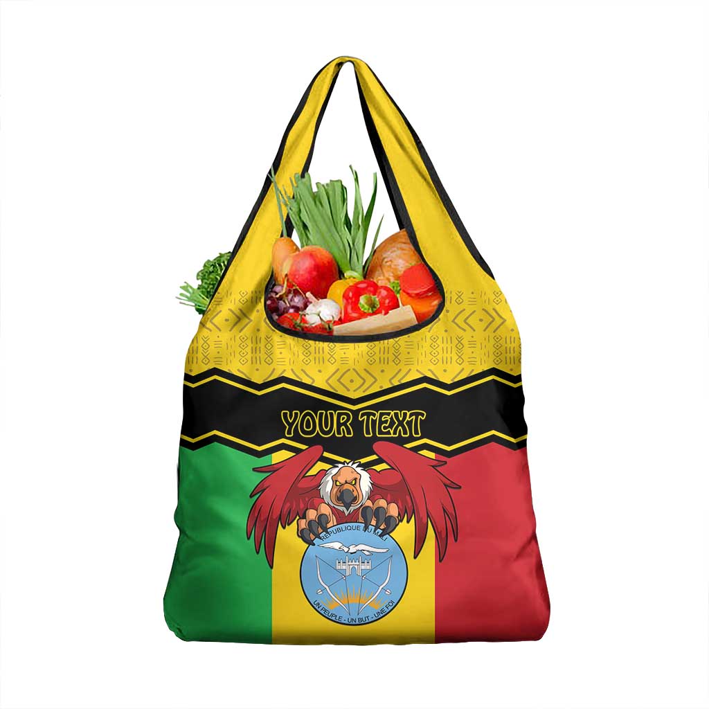 Personalized Afro Mali Vulture Grocery Bag Coat Of Arms - Bogolan Pattern