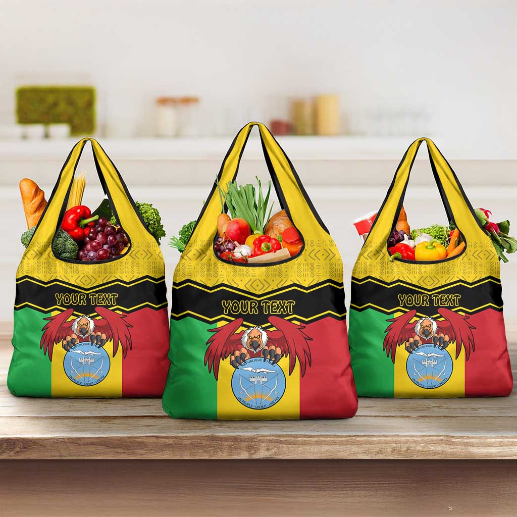 Personalized Afro Mali Vulture Grocery Bag Coat Of Arms - Bogolan Pattern