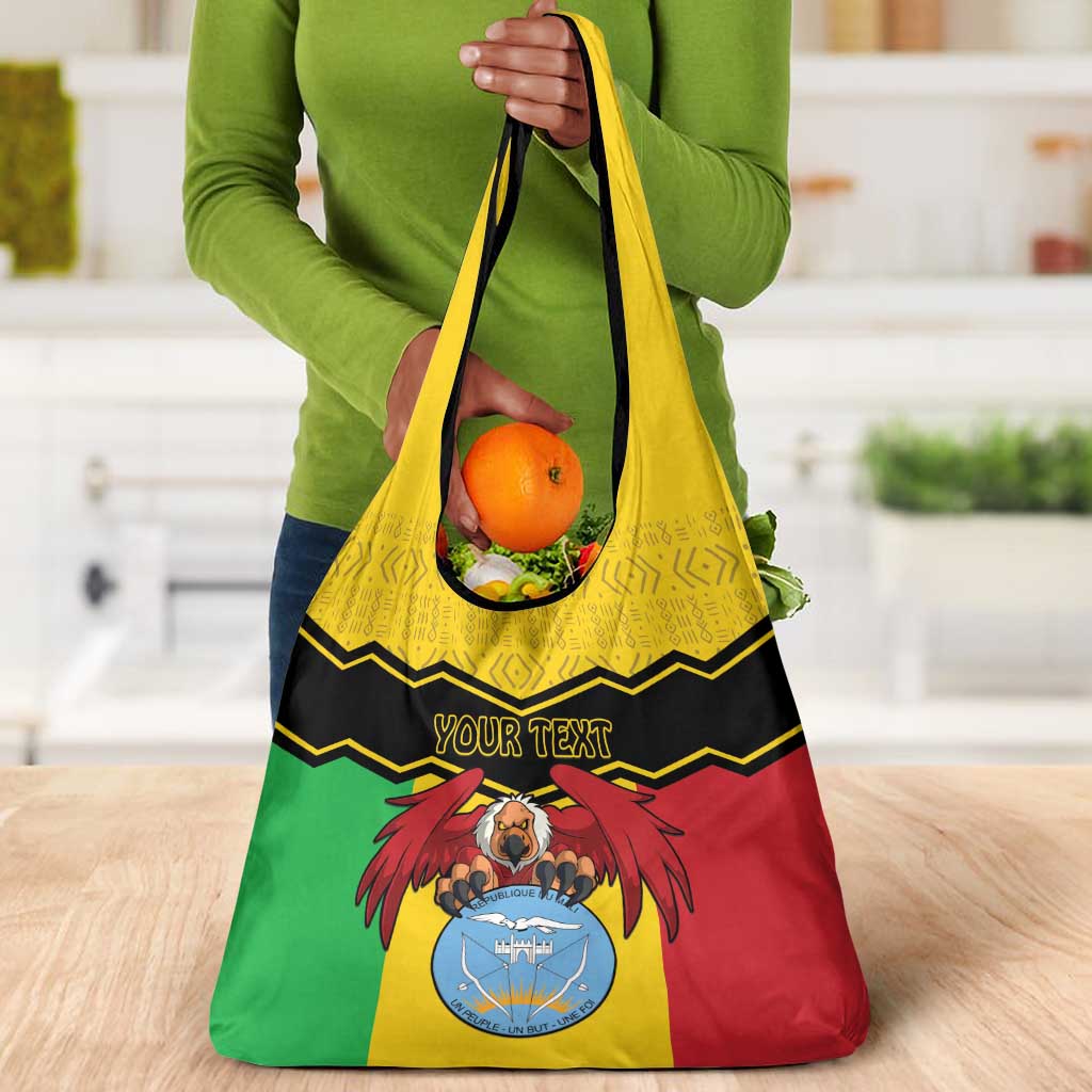 Personalized Afro Mali Vulture Grocery Bag Coat Of Arms - Bogolan Pattern