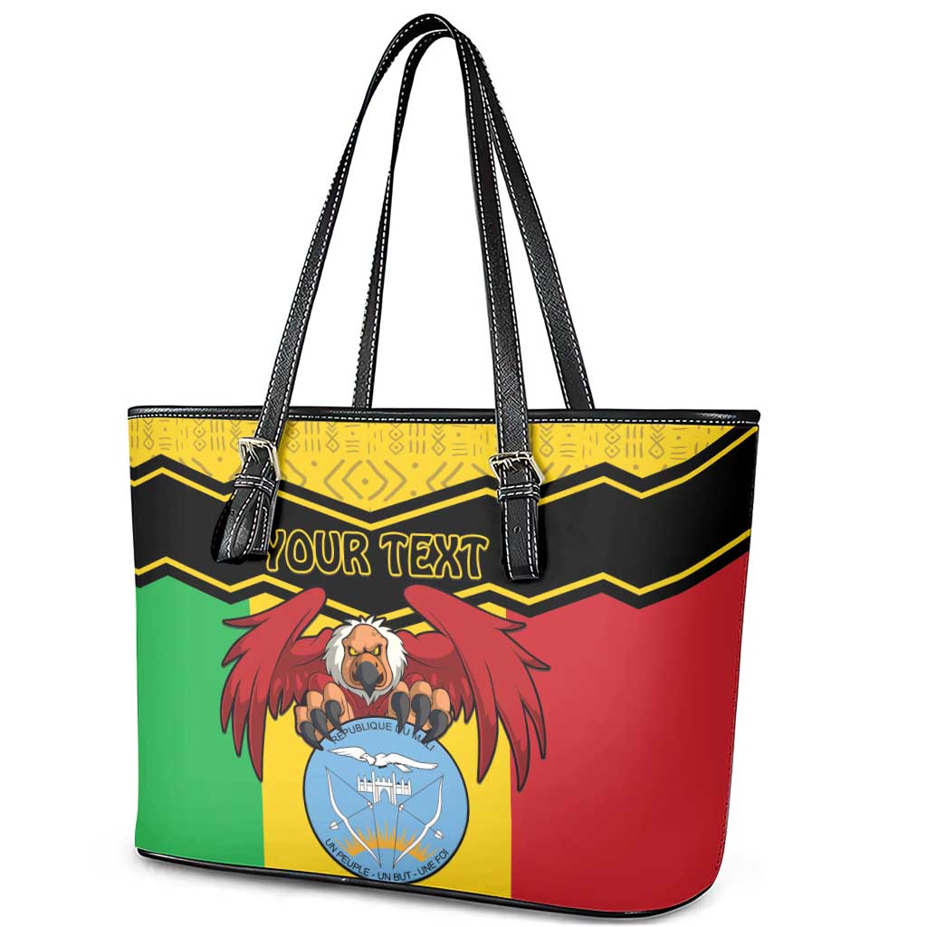 Personalized Afro Mali Vulture Leather Tote Bag Coat Of Arms - Bogolan Pattern