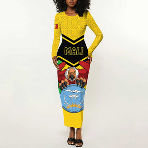 Personalized Afro Mali Vulture Long Sleeve Bodycon Dress Coat Of Arms - Bogolan Pattern LT15