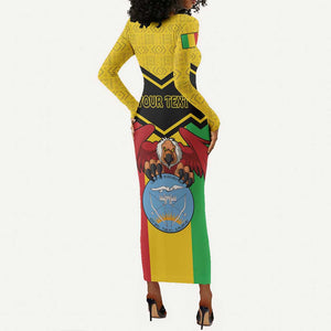 Personalized Afro Mali Vulture Long Sleeve Bodycon Dress Coat Of Arms - Bogolan Pattern LT15