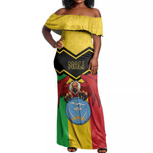 Personalized Afro Mali Vulture Off Shoulder Maxi Dress Coat Of Arms - Bogolan Pattern